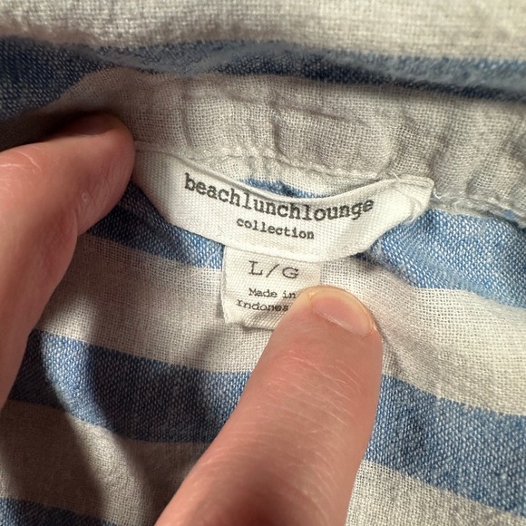 Beachlunchlounge Blue White Striped Linen Blend Tie Front Sleeveless Top Large - Picture 2 of 5